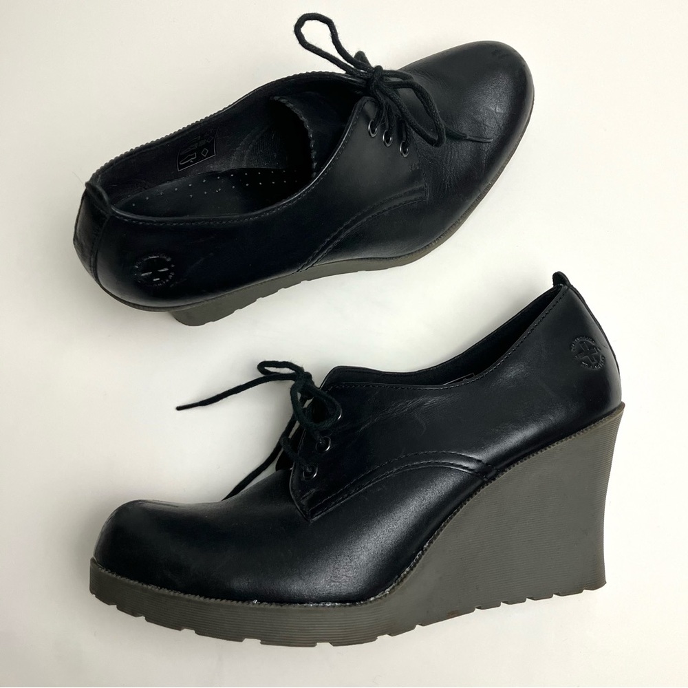 Dr Martens Mimi Wedge Black Leather Shoes Lace Up Size 8 Dark Academia Witchcore